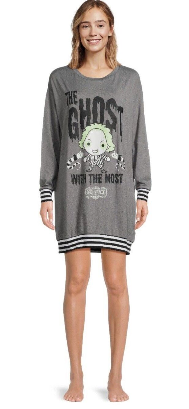 Warner Bros. WB Beetlejuice Ghost With The Most Sleep Shirt Grey Black White L